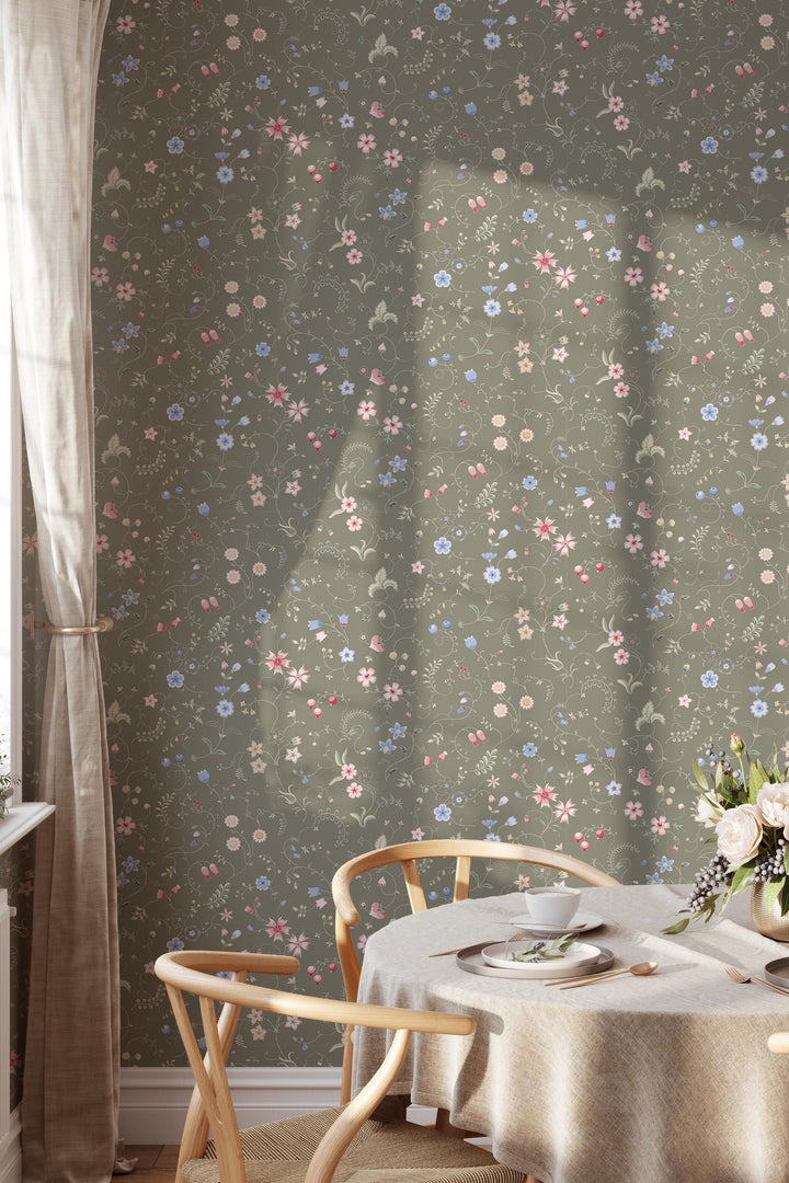 EXCLUSIVE PATTERNS - Mixed herbs Gunsmoke Peel & Stick wallpaper - Removable Self Adhesive and traditional wallpaper #3682