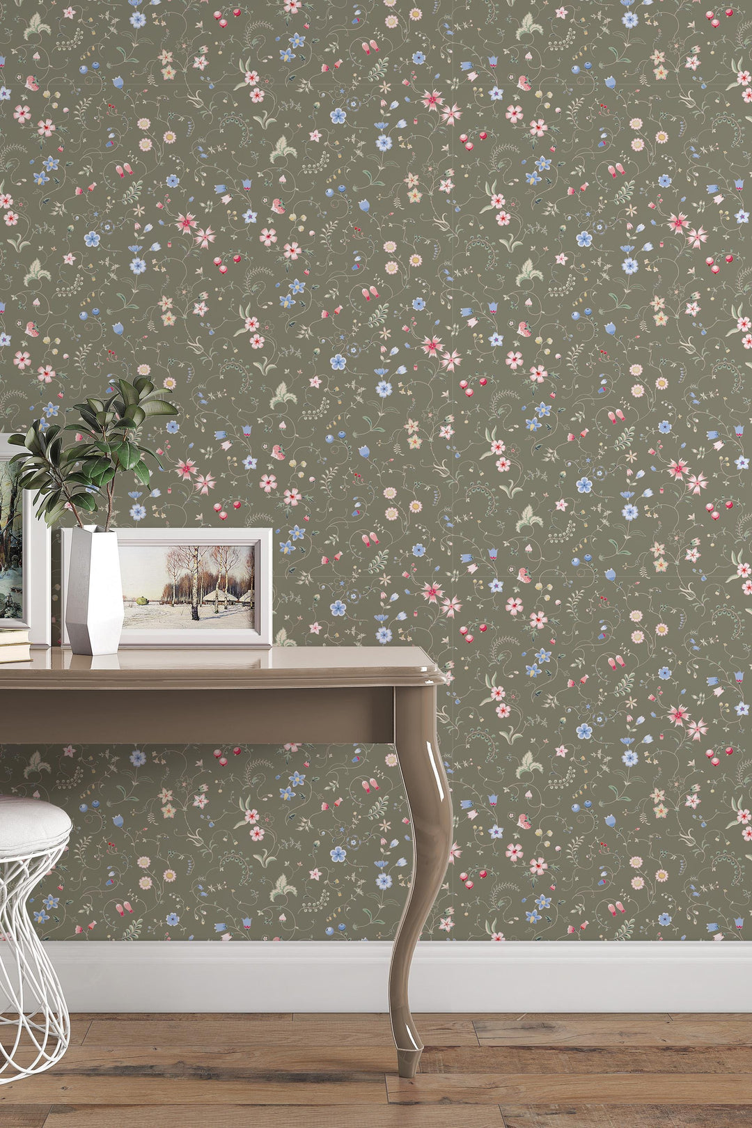 EXCLUSIVE PATTERNS - Mixed herbs Gunsmoke Peel & Stick wallpaper - Removable Self Adhesive and traditional wallpaper #3682