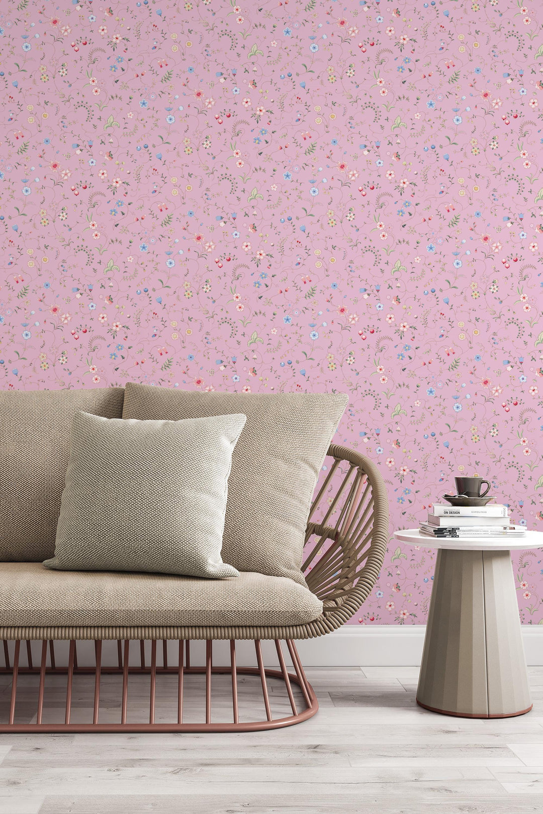 EXCLUSIVE PATTERNS - Mixed herbs on pink Peel & Stick wallpaper - Removable Self Adhesive and traditional wallpaper #3679