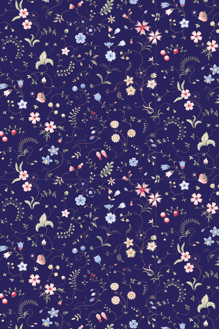 Tiny wildflowers wallpaper, dark blue background - Peel and Stick wallpaper, Traditional Canvas 3680