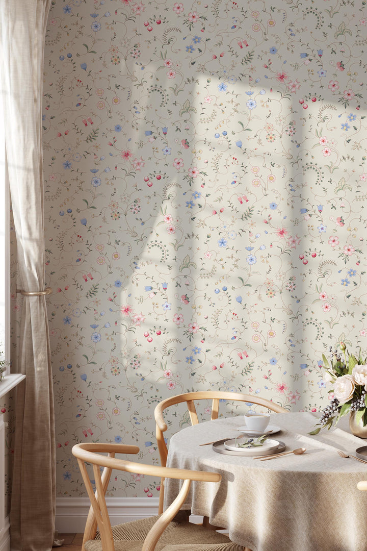 Tiny wildflowers wallpaper, Lait background - Peel and Stick wallpaper, Traditional Canvas 3683