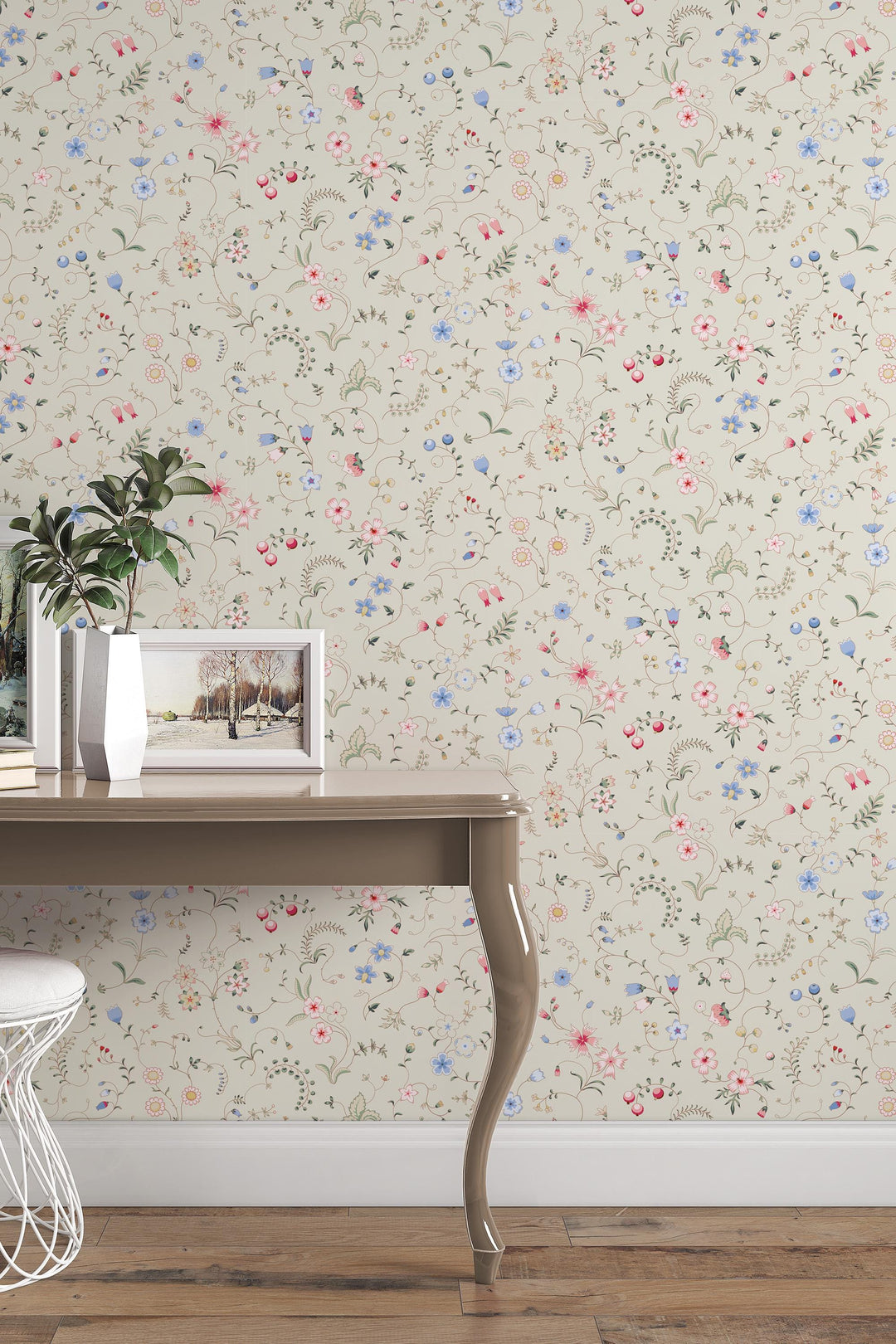 Tiny wildflowers wallpaper, Lait background - Peel and Stick wallpaper, Traditional Canvas 3683