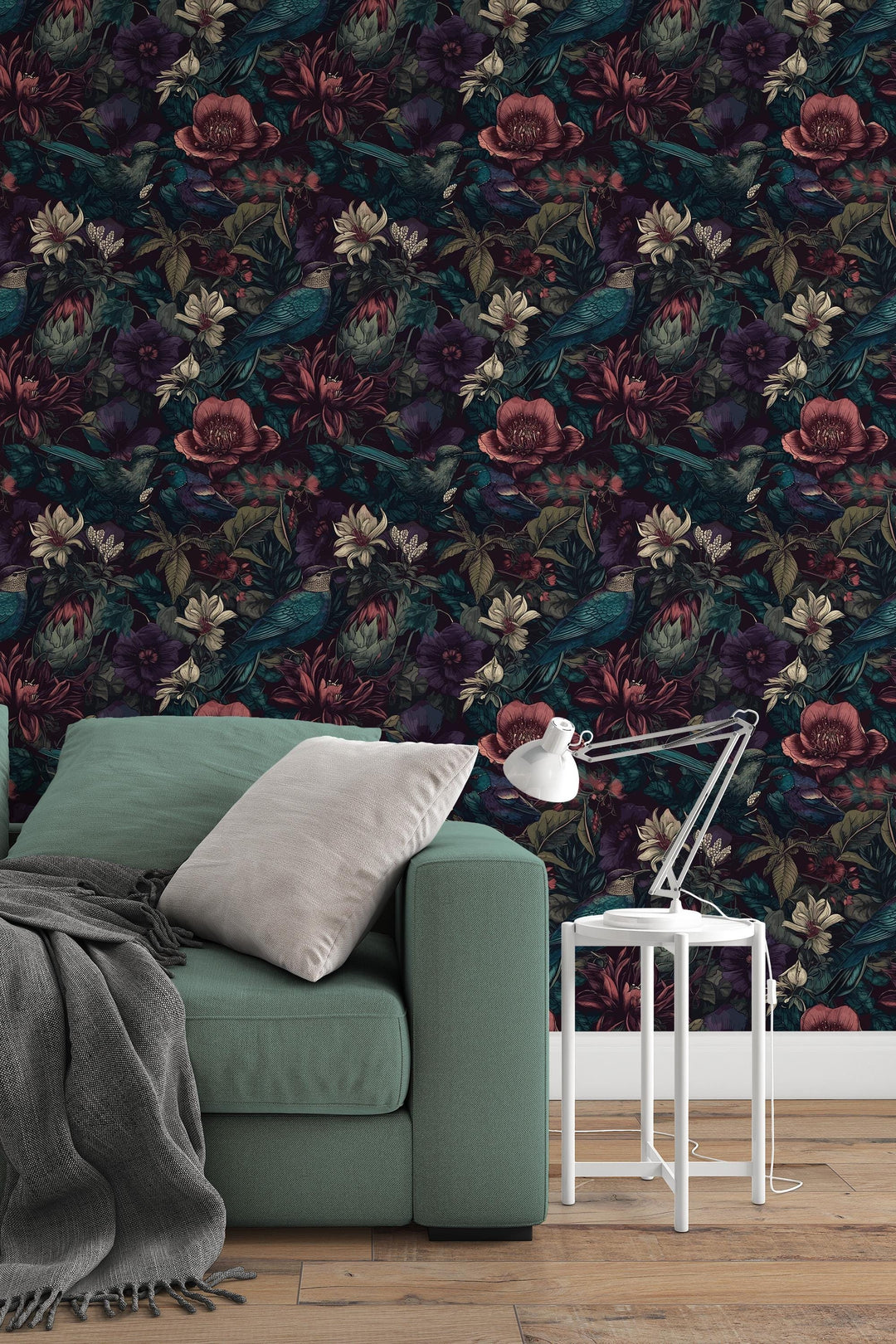 Dark wallpaper, birds - Peel and Stick wallpaper, Traditional wallpaper design #3684