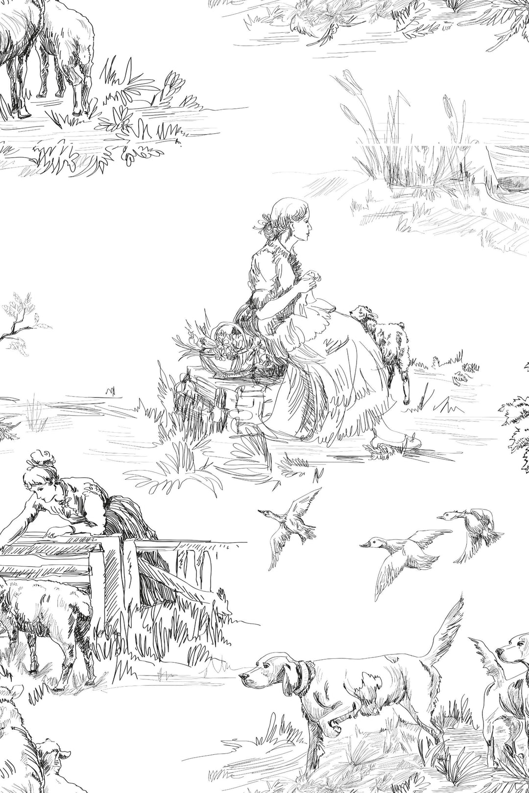 Rustic motifs wallpaper, toile design- Peel and Stick wallpaper-Tradit ...