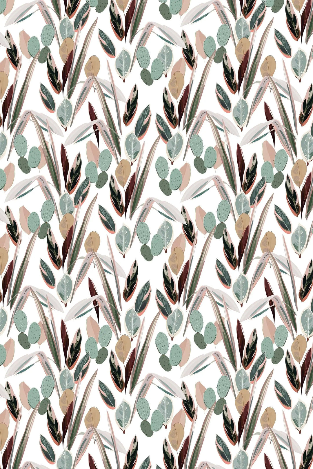 Neutral abstract tropical leaves wallpaper mural pattern