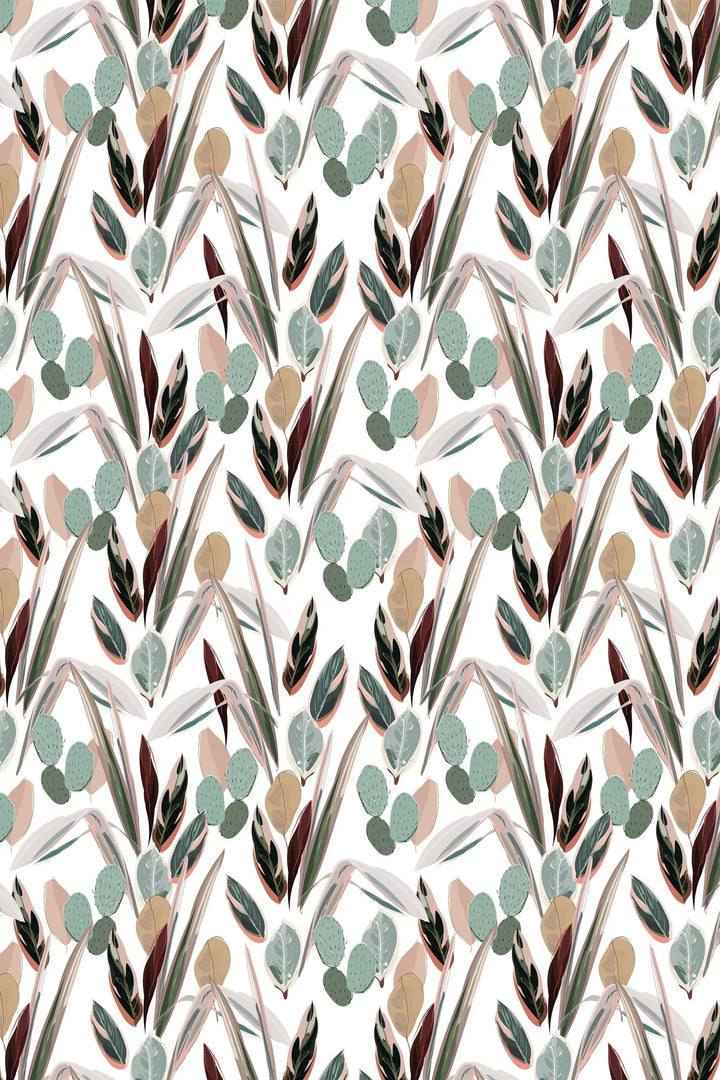 Neutral abstract tropical leaves wallpaper mural pattern