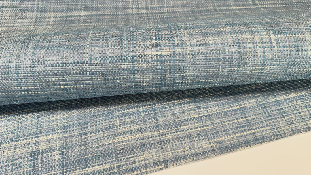 Natural Grasscloth Raffia rough Wallpaper Natural fibers in Blue color 45026