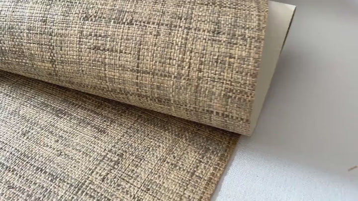 Real Raffia rough Wallpaper Natural Grasscloth fibers in beige with dark flecks 4280-11