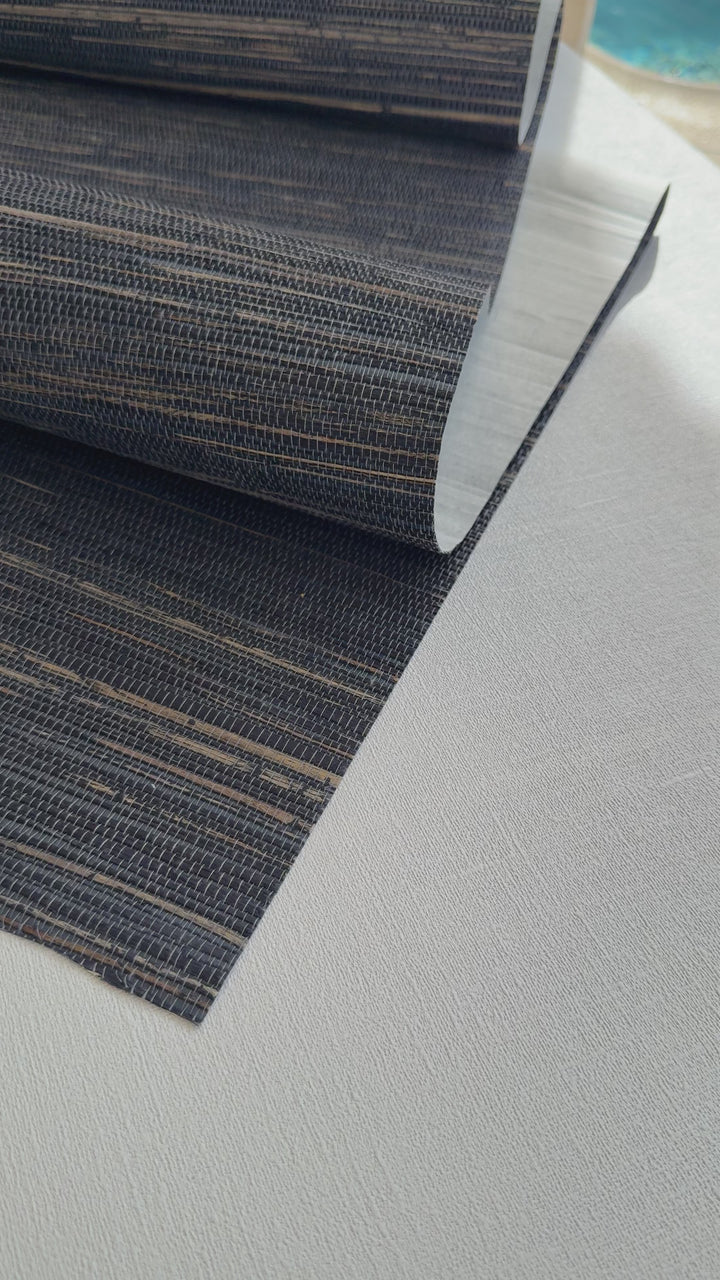 Natural Hemp Grasscloth dark graphite blue Wallpaper dark blue 41069