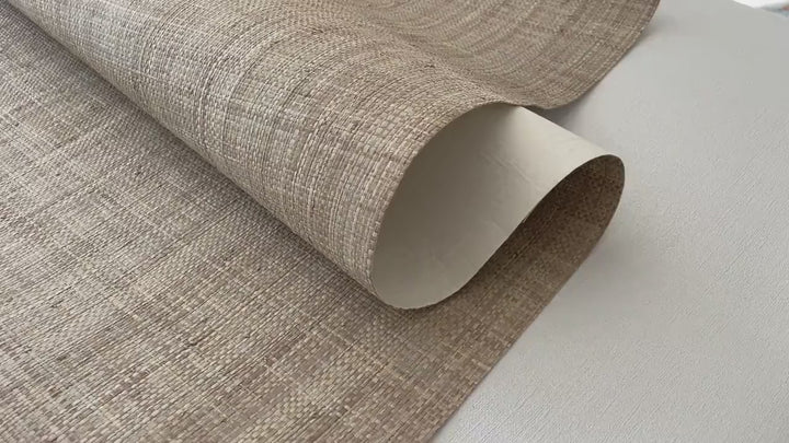 Natural Grasscloth Raffia rough Wallpaper Natural fibers in beige with gray color 45015