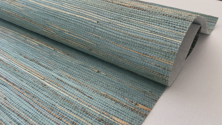 Natural Grasscloth Hemp Wallpaper - Light Blue  Beige - Natural - 41058