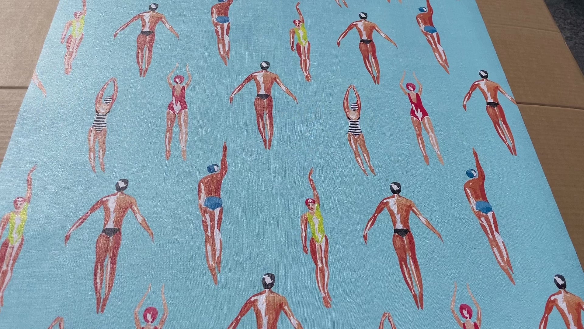 Vintage Swimmers Wallpaper Navy Blue Background - Peel & Stick and