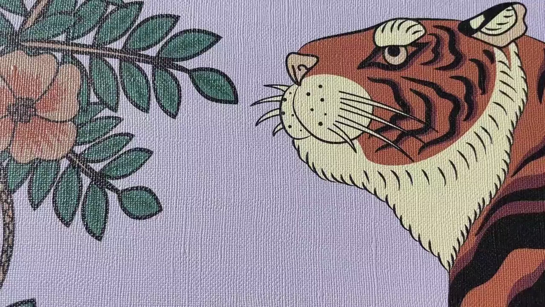 Tiger and Peacock in the woods Potentially Purple background Peel and Stick removable wallpaper  3403