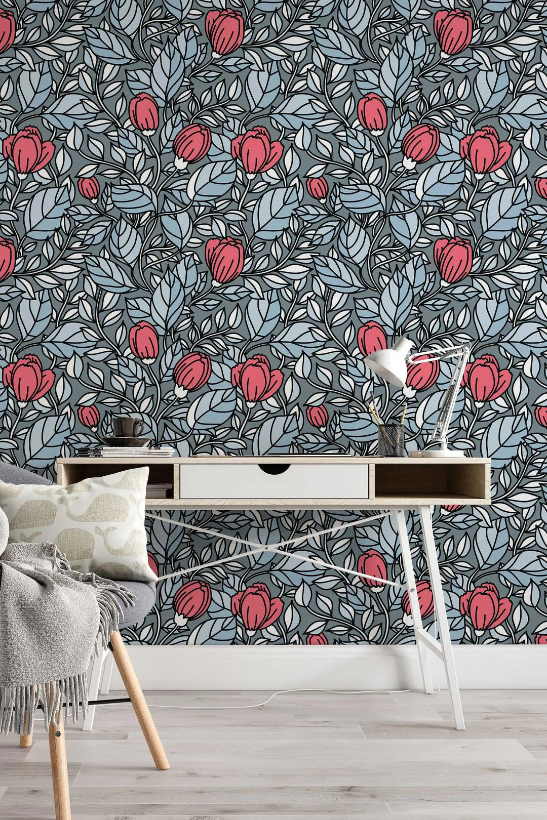 Red buds on gray background wallpaper design #3059