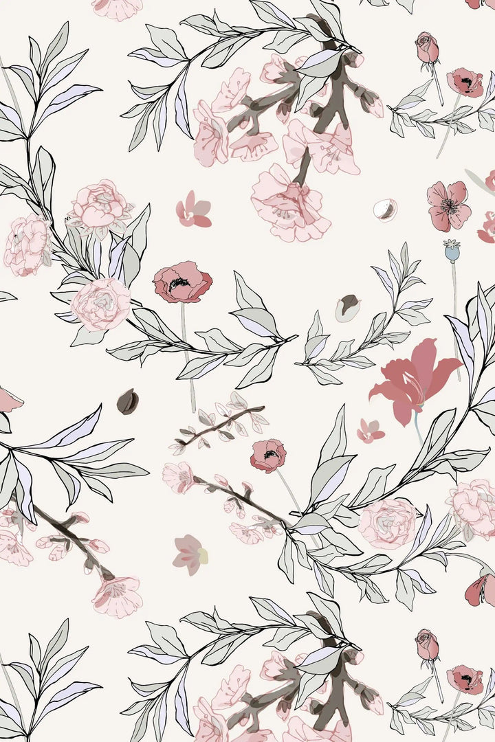 Rose beige pattern floral wallpaper #3117 - 2334