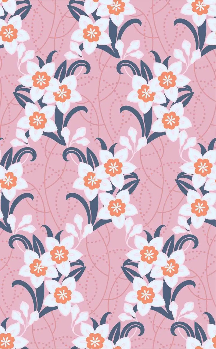 Wallpaper pink color flowers pattern size W2XH10 light