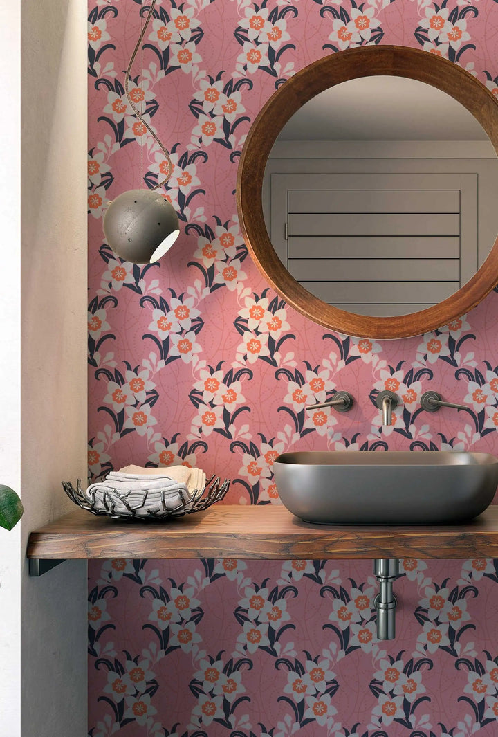 Wallpaper pink color flowers pattern size W2XH10 light