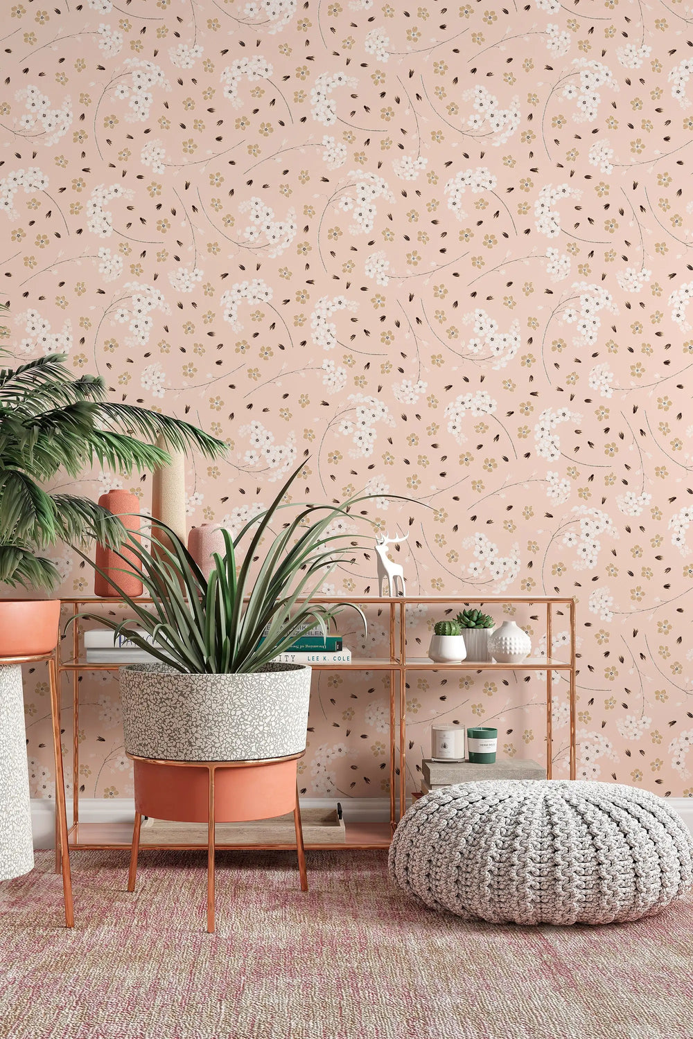 Wildflowers Tan and Cream Wallcovering Wallpaper #3154