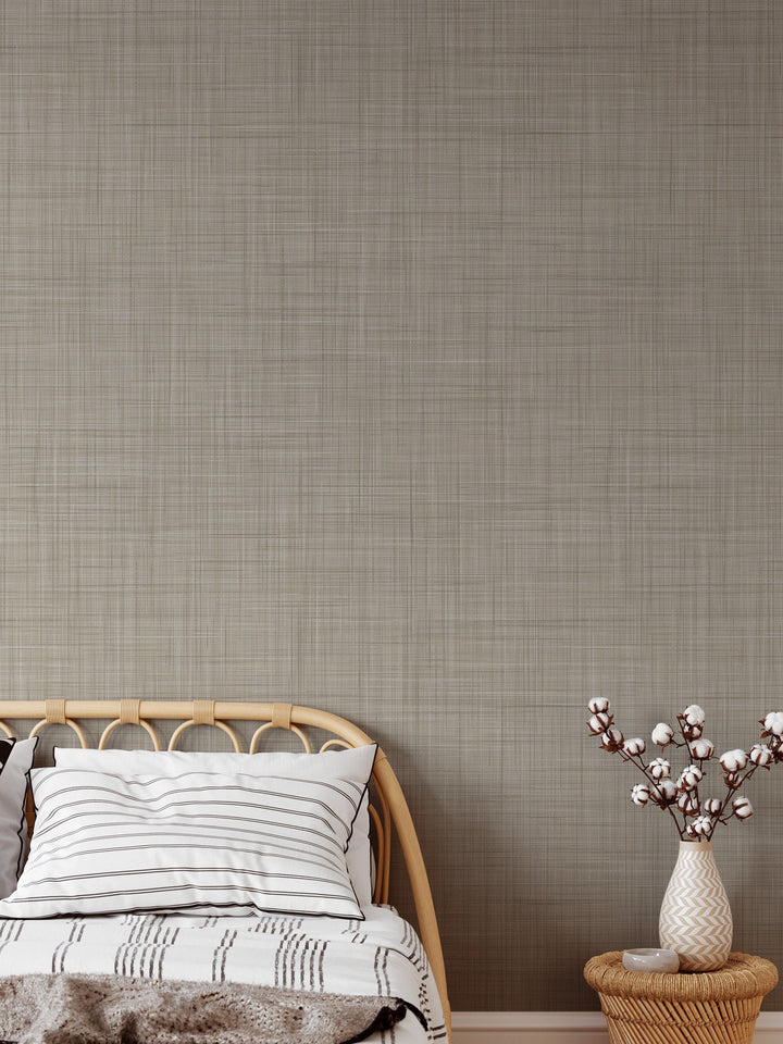 Beige Linen textured wallpaper 3401