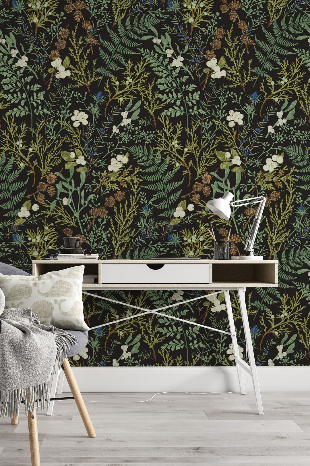 Removable and Renter Friendly, Fern Botanical Wallpaper, Peel&Stick and Traditional Wallpaper, Leaves Wall Art, Self Adhesive. 3372 /1040