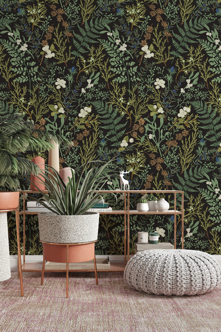 Removable and Renter Friendly, Fern Botanical Wallpaper, Peel&Stick and Traditional Wallpaper, Leaves Wall Art, Self Adhesive. 3372 /1040