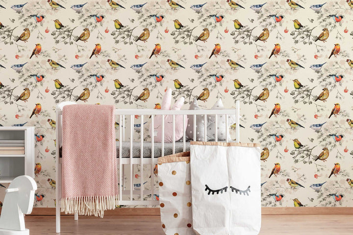 Wallpaper water birds pattern - peel and stick and traditional wallpaper  - bedroom, bathroom, powder room - kids room