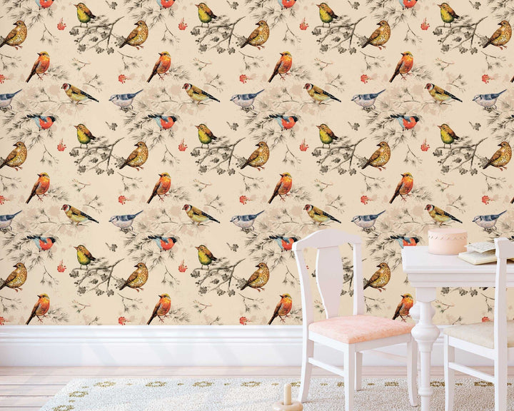 Wallpaper water birds pattern - peel and stick and traditional wallpaper  - bedroom, bathroom, powder room - kids room