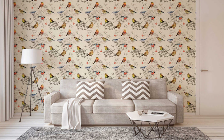 Wallpaper water birds pattern - peel and stick and traditional wallpaper  - bedroom, bathroom, powder room - kids room