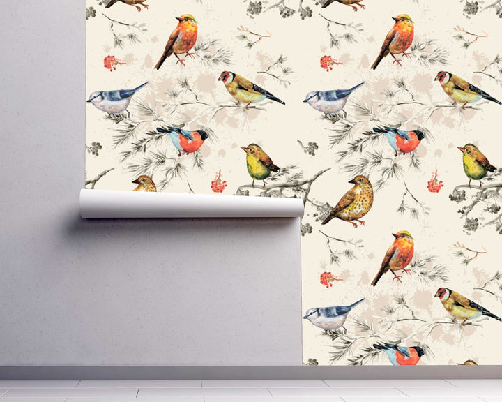 Wallpaper water birds pattern - peel and stick and traditional wallpaper  - bedroom, bathroom, powder room - kids room