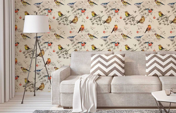 Wallpaper water birds pattern - peel and stick and traditional wallpaper  - bedroom, bathroom, powder room - kids room