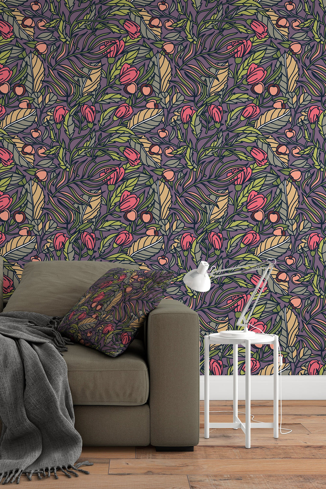 Buds floral pattern wallpaper design #3064- peel and stick removable self adhesive and traditional wallpaper