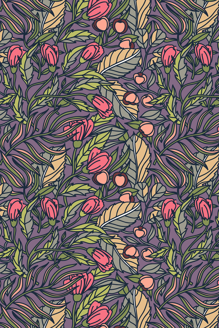 Buds and leaves floral pattern wallpaper #3064 - Wallpaper