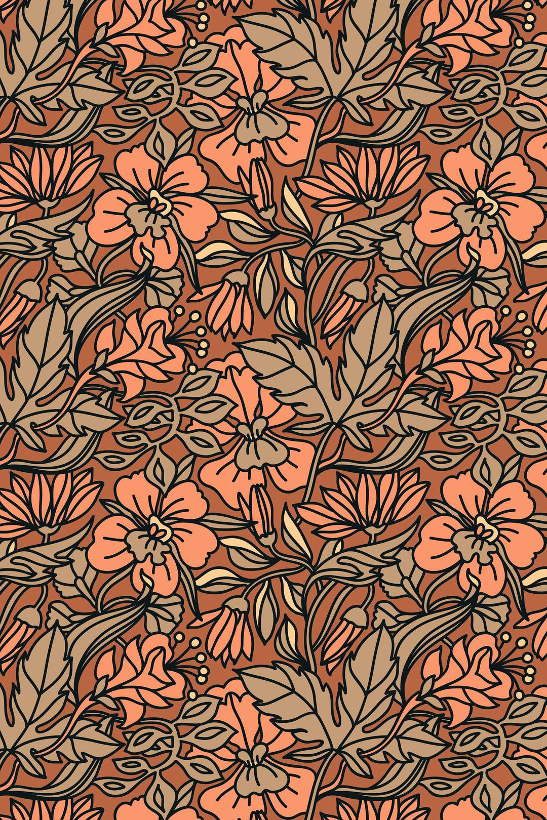 Buds floral pattern wallpaper design #3068- peel and stick removable self adhesive and traditional wallpaper