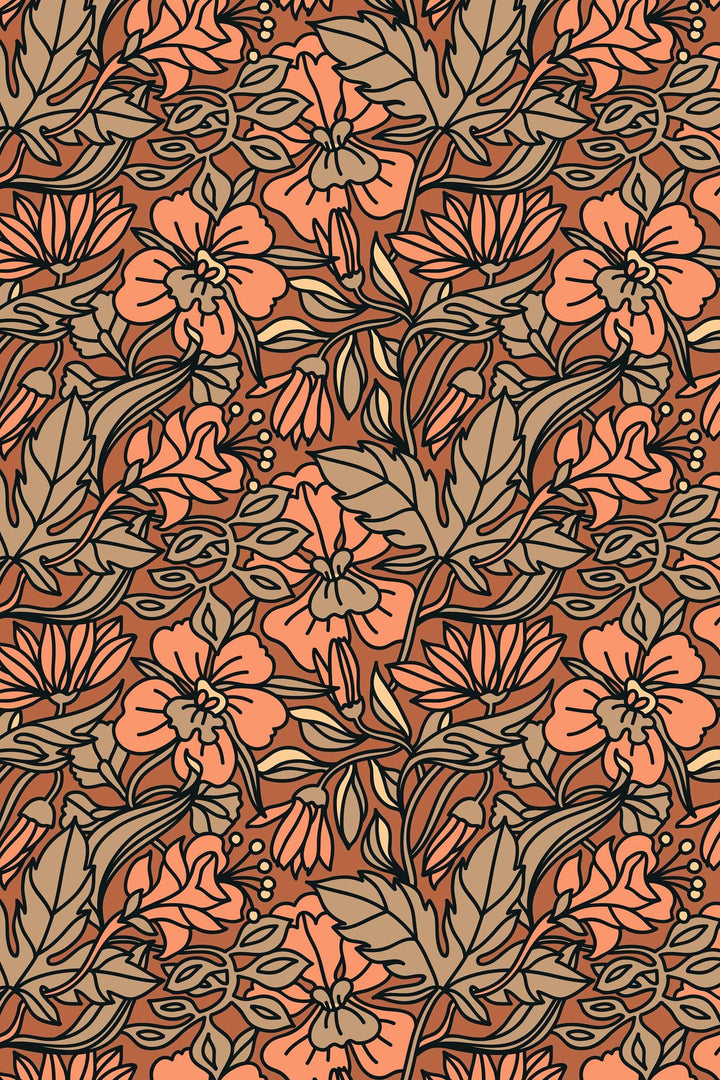 Buds floral pattern wallpaper design #3068- peel and stick removable self adhesive and traditional wallpaper