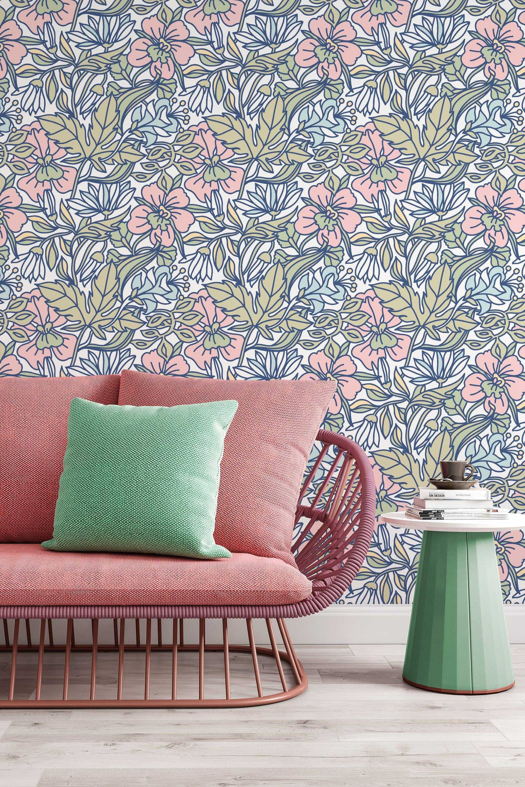 Buds floral pattern wallpaper design #3077- peel and stick removable self adhesive and traditional wallpaper