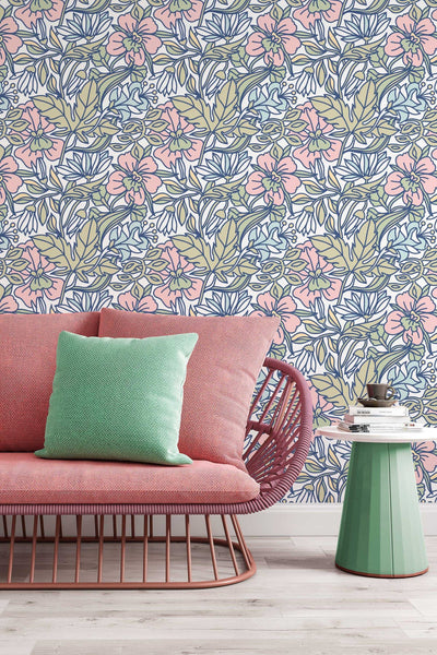 Buds floral pattern wallpaper design #3077- peel and stick removable self adhesive and traditional wallpaper