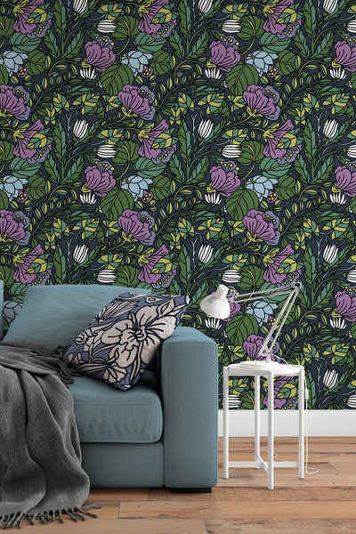 Buds floral pattern wallpaper- peel and stick removable self adhesive and traditional wallpaper #3078