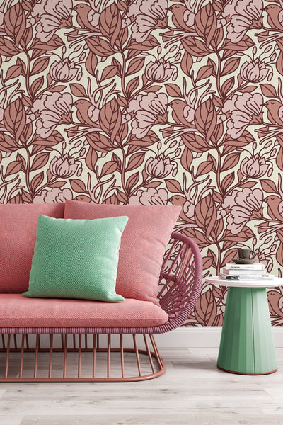 Buds floral pattern wallpaper design #3074- peel and stick removable self adhesive and traditional wallpaper