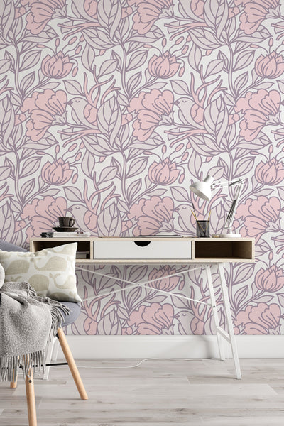 Buds floral pattern wallpaper design #3075- peel and stick removable self adhesive and traditional wallpaper