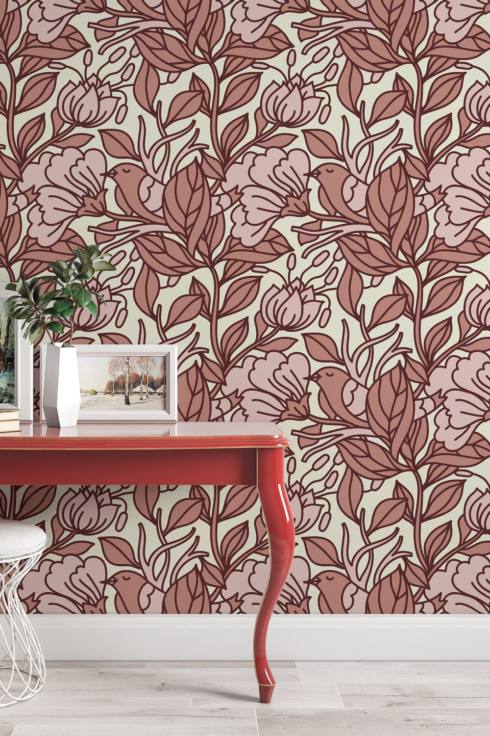 Buds floral pattern wallpaper design #3074- peel and stick removable self adhesive and traditional wallpaper