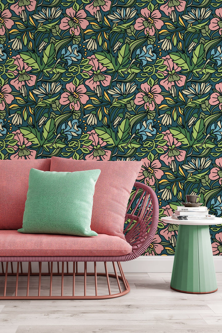 Buds floral pattern wallpaper design #3067- peel and stick removable self adhesive and traditional wallpaper