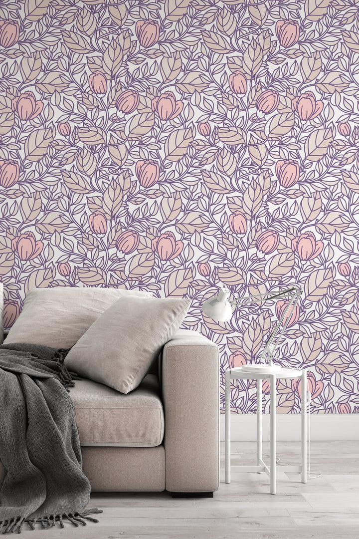 Buds floral pattern wallpaper design#3060- peel and stick removable self adhesive and traditional wallpaper