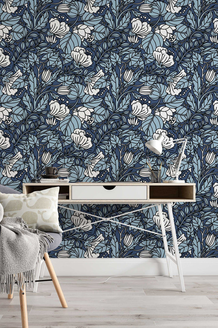 Buds floral pattern wallpaper design #3080- peel and stick removable self adhesive and traditional wallpaper