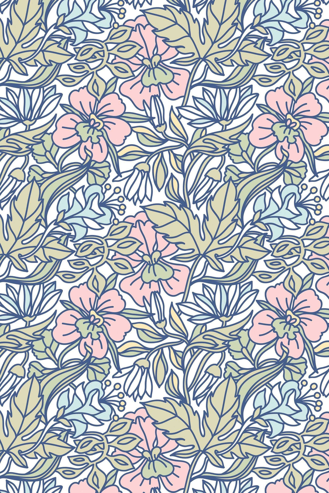 Buds floral pattern wallpaper design #3077- peel and stick removable self adhesive and traditional wallpaper