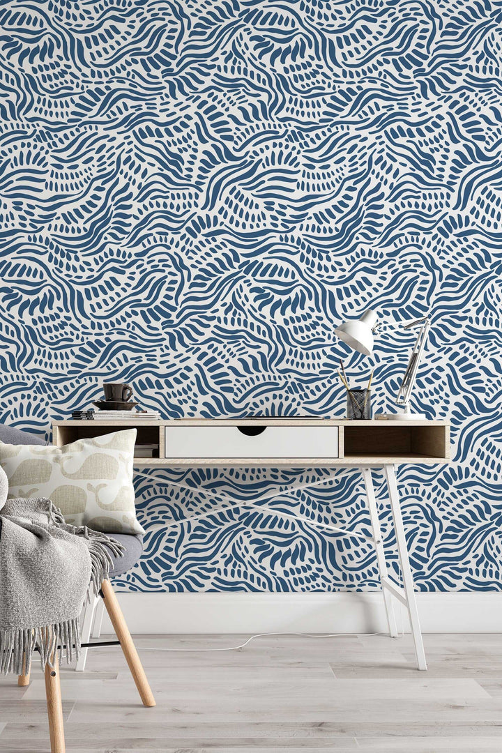 Blue and White Waves Abstract Wallpaper - Wall Design #3091