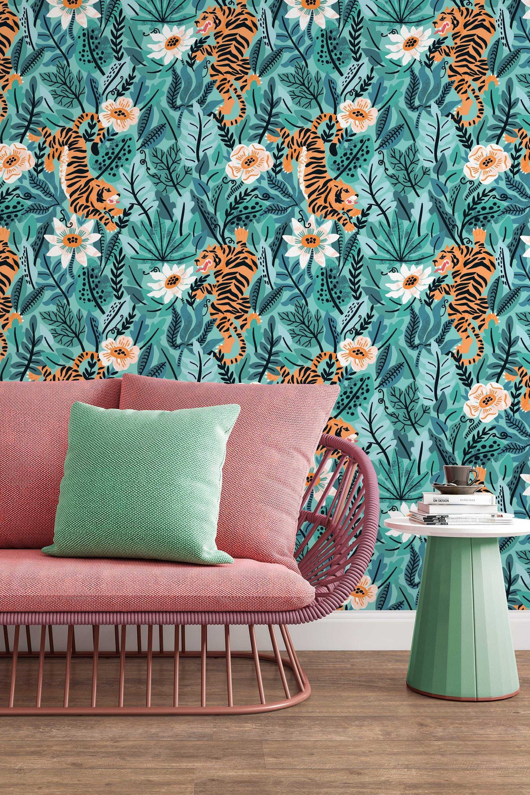 Tiger in the Woods Wallcovering - Fabric Peel & Stick Wallpaper - Removable Self Adhesive Wallpaper Roll pattern wallpaper design#3098