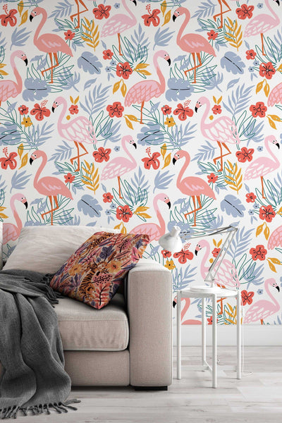 pink flamingo tropical peel and stick wallpaper