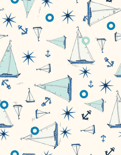 Blue Sail Boat for kids - Removable wallpaper - Vinyl Peel and Stick Wall #3023