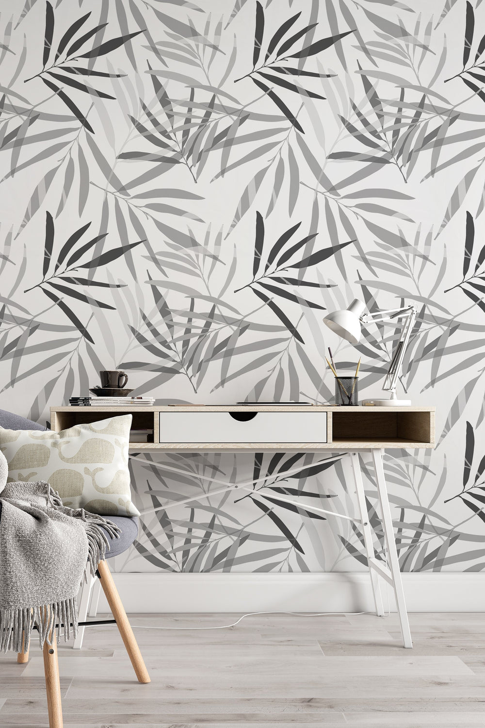 Pattern palm leaves wall mural, peel and stick wallpaper, wall decor design#3112