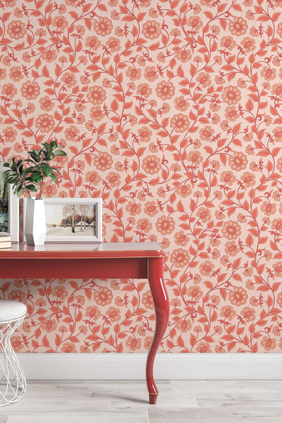 Floral ornament, traditional wallpaper and peel and stick wallpaper, wall decor design#3129